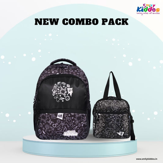 Smily Kiddos School Combo – Black Backpack & Lunch Bag for Kids