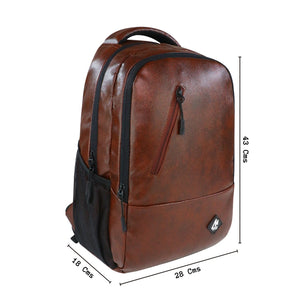 Mike Octane Faux Travel /College unisex Leather Laptop Backpack combo offer Water ressitant Backpack (Brown, 17 inches)