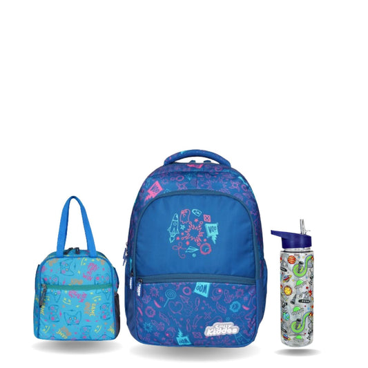 Smily Kiddos 3-in-1 School Combo – Sonic Lunch Bag, Coco Backpack & 750ml Space Sipper (Blue Theme)