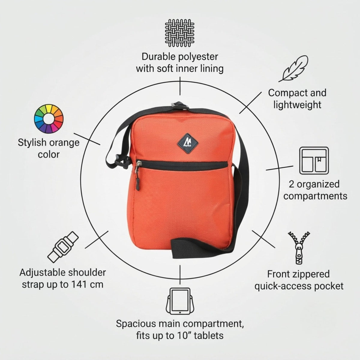 Mike Solid Messenger Bag V2 - Orange