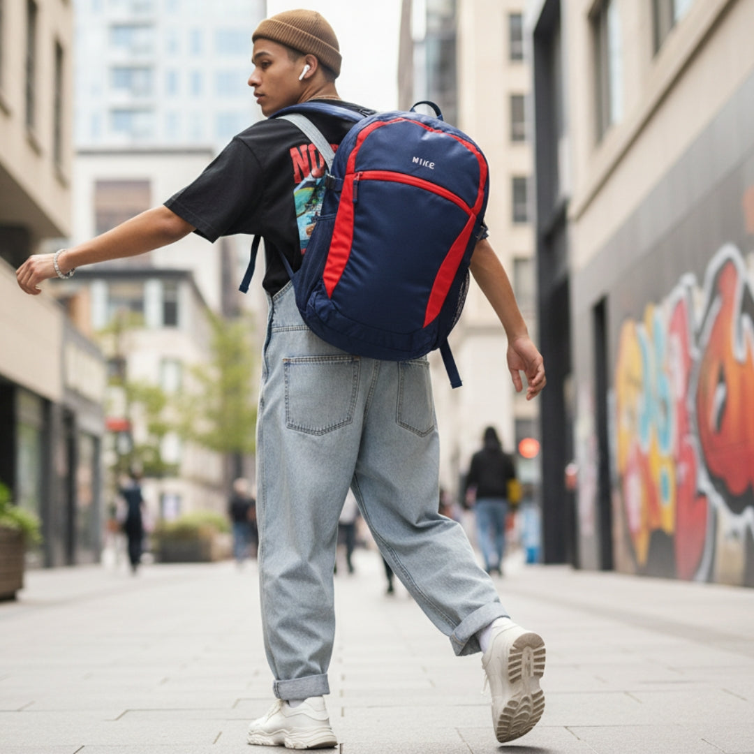 Mike Urban Trek  Laptop Backpack with Rain Cover - Navy Blue