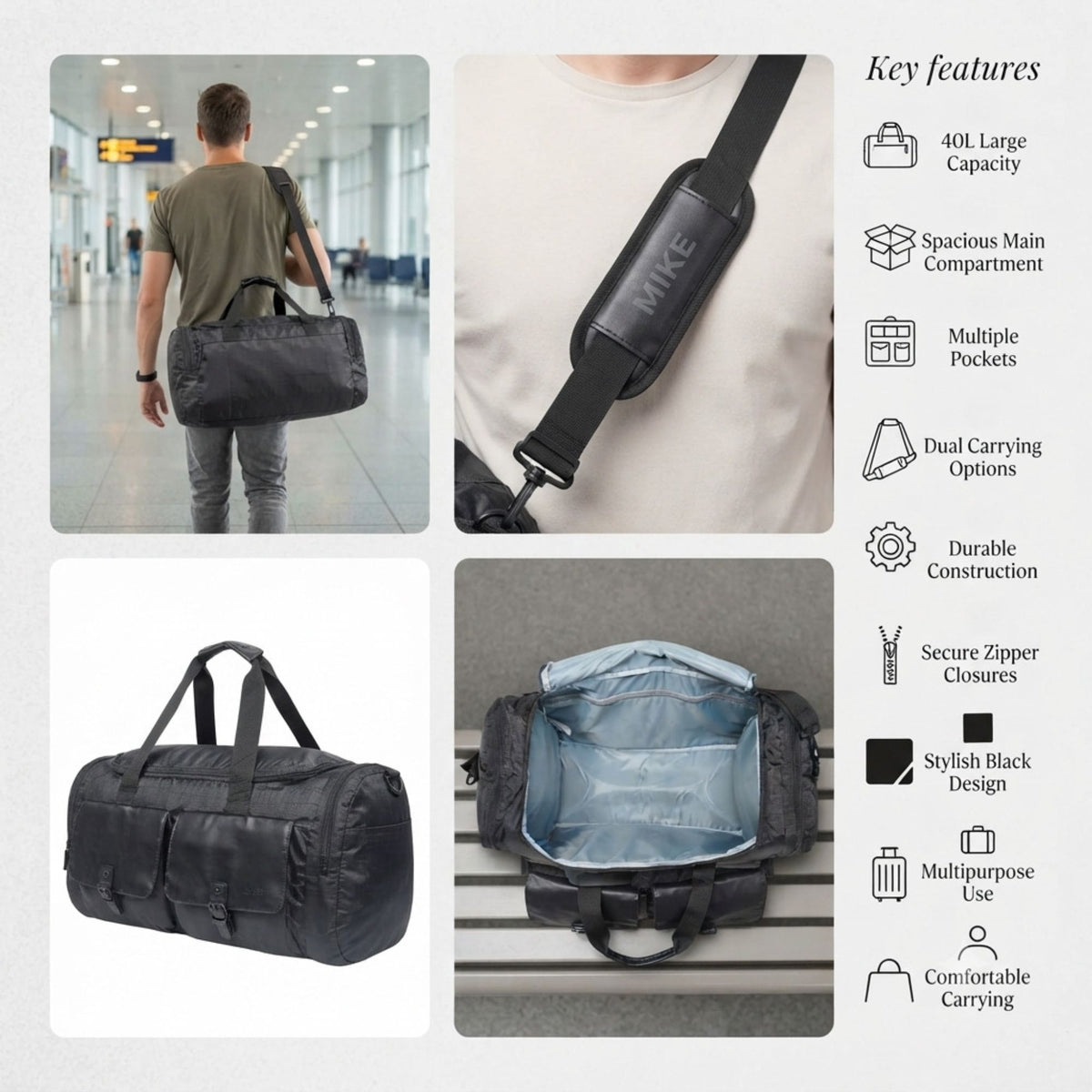 Mike Fortune Duffle Bag - Black