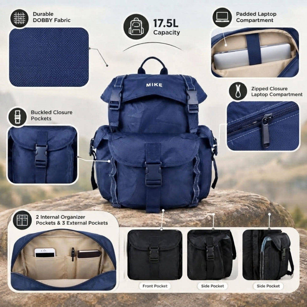 Mike Everest Backpack - Navy Blue