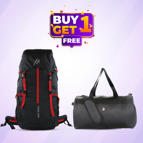 Image of Mike Adventure Trekking Backpack and PU Leather Duffel Bag (60L+27L Black and Red)