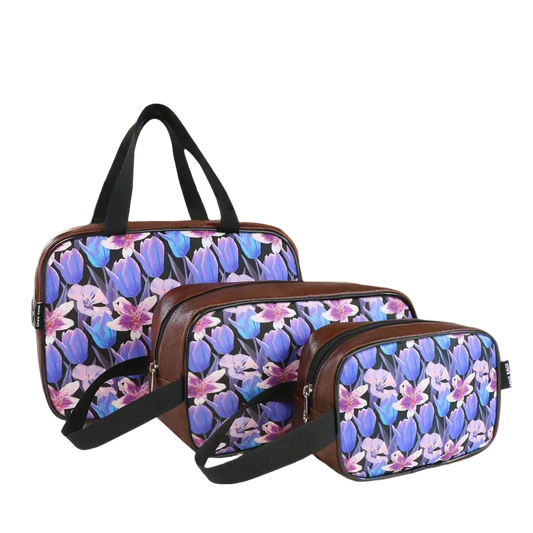 Mike Multi-Functional Makeup Pouch for Women set of 3 - Brown