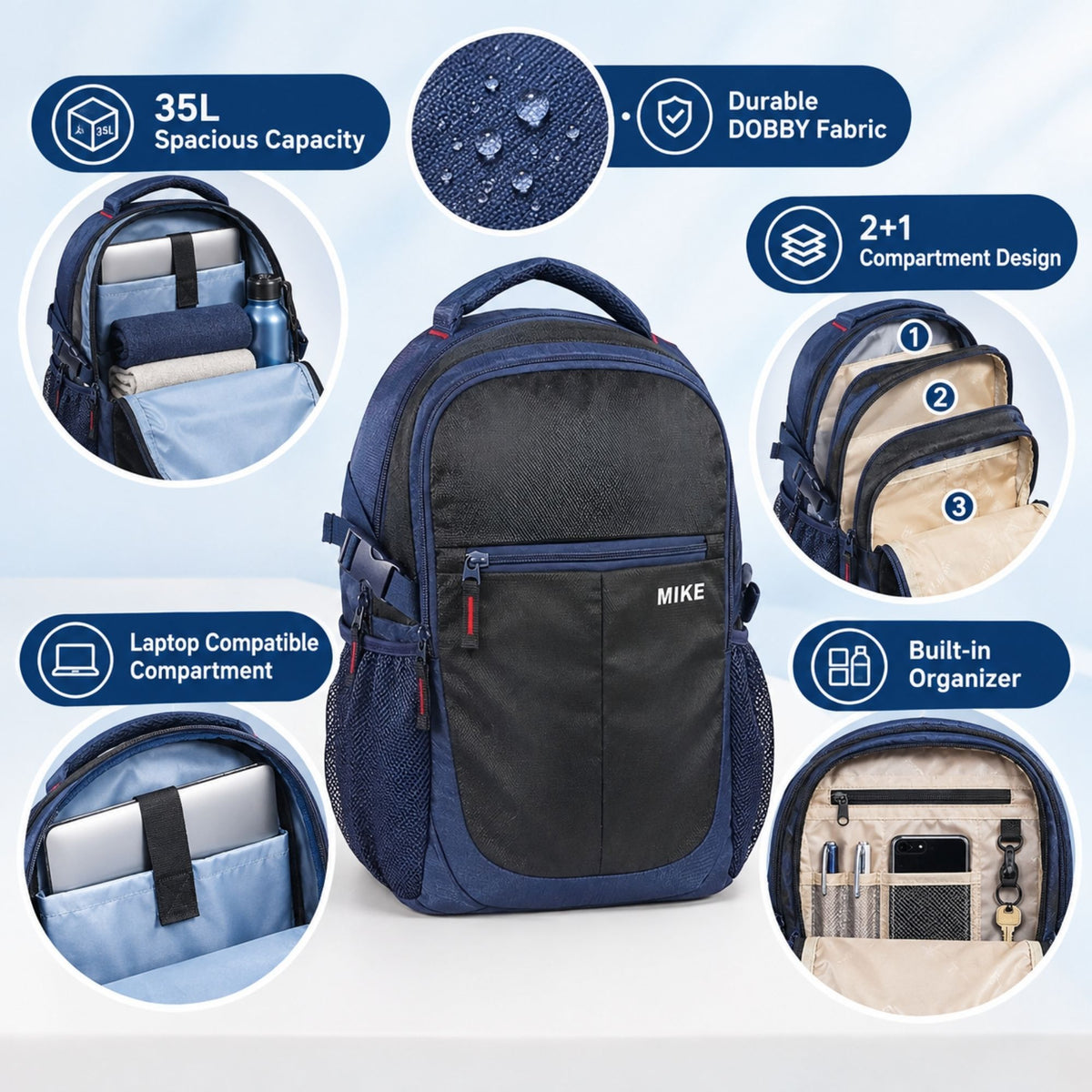 Mike Pro Vault Backpack - Navy Blue & Black