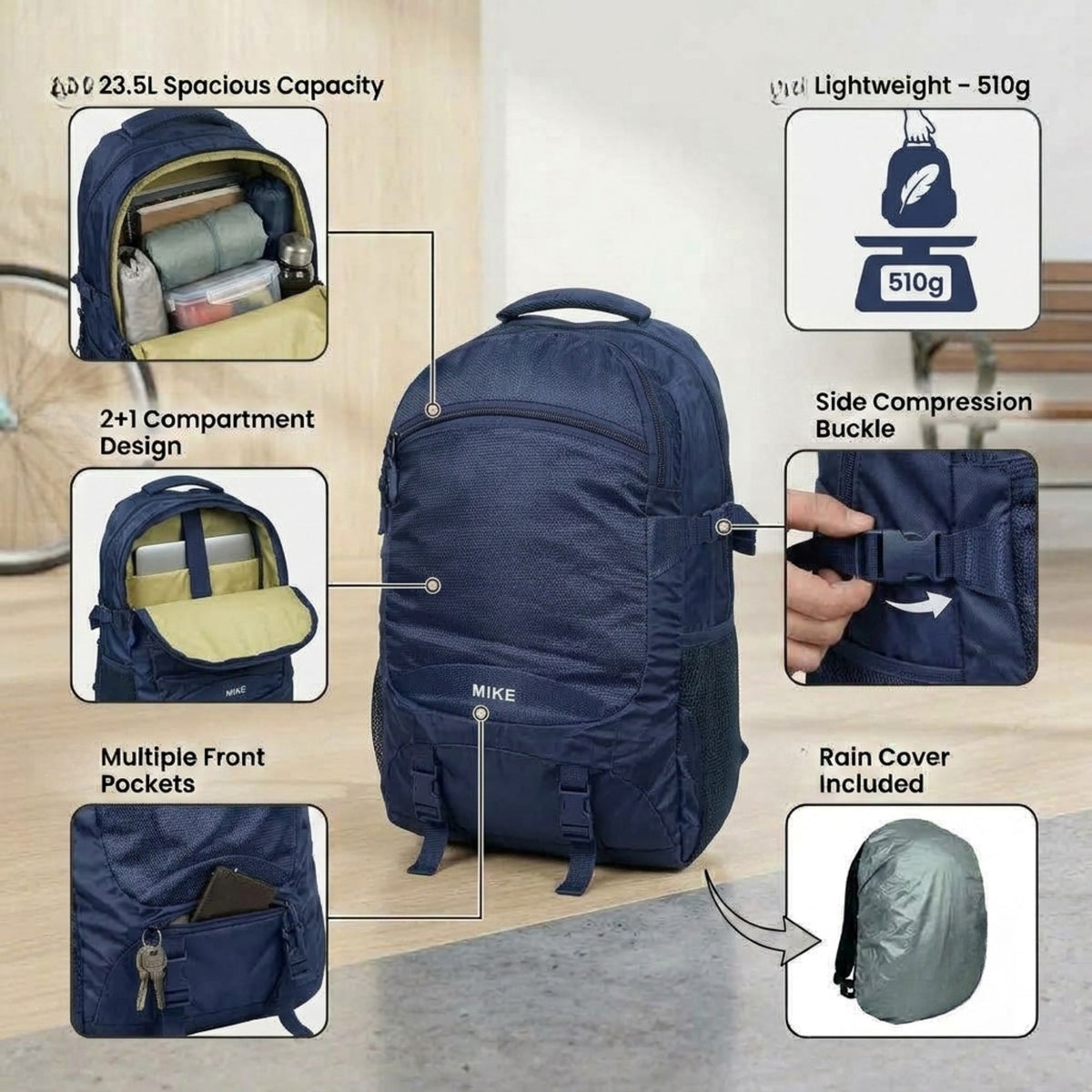 Mike Elite Transit Backpack - Navy Blue