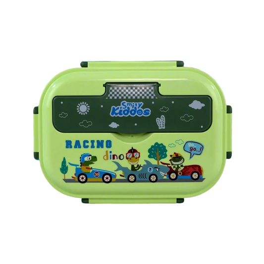 Smily kiddos Stainless Steel Racing Dino Theme Lunch Box - Green for 3+ years