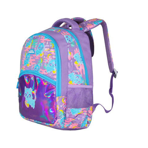 Image of Smily Kiddos 15 Inch School Backpack – Purple | Kitty Theme | Cute Cat Print, Lightweight & Spacious Bag for Girls