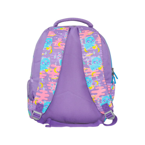 Image of Smily Kiddos 15 Inch School Backpack – Purple | Kitty Theme | Cute Cat Print, Lightweight & Spacious Bag for Girls