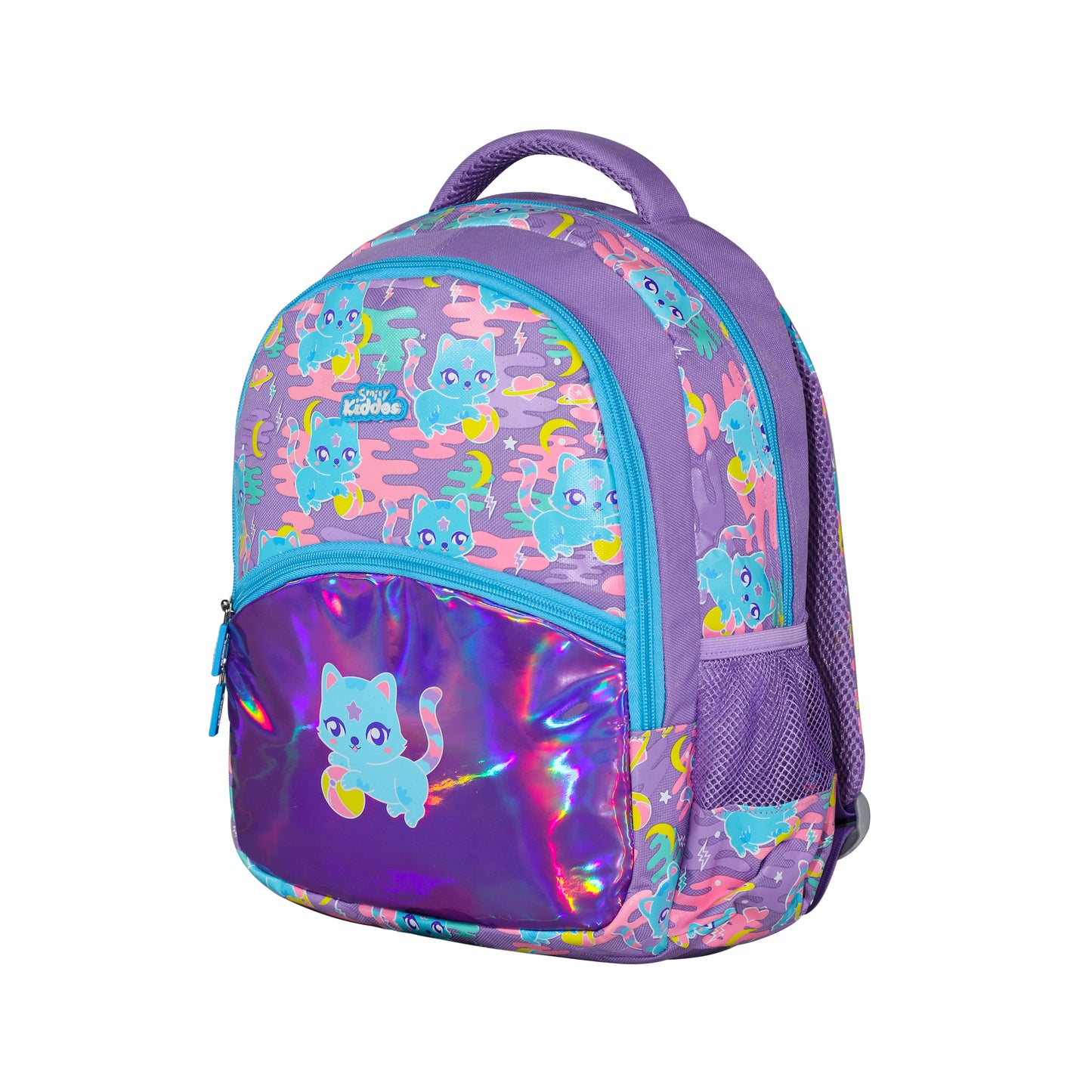 Smily Kiddos 15 Inch School Backpack – Purple | Kitty Theme | Cute Cat Print, Lightweight & Spacious Bag for Girls