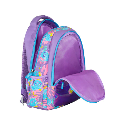 Image of Smily Kiddos 15 Inch School Backpack – Purple | Kitty Theme | Cute Cat Print, Lightweight & Spacious Bag for Girls