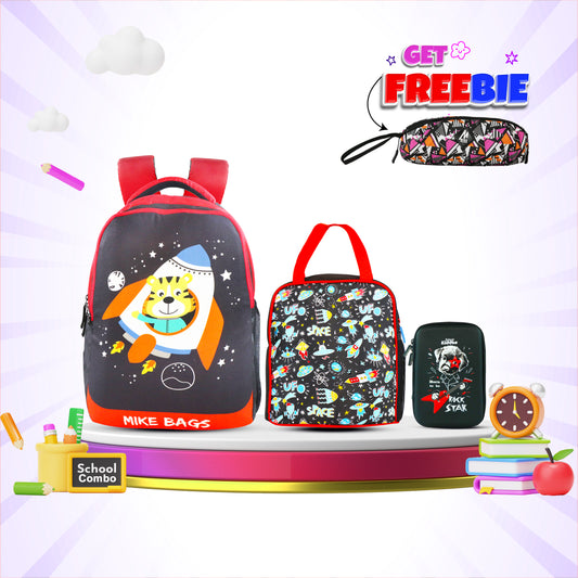 3 in 1 School Bag Includes lunch bag, 14 inch School Bags, & pencil case in box packing (1 Set Black)