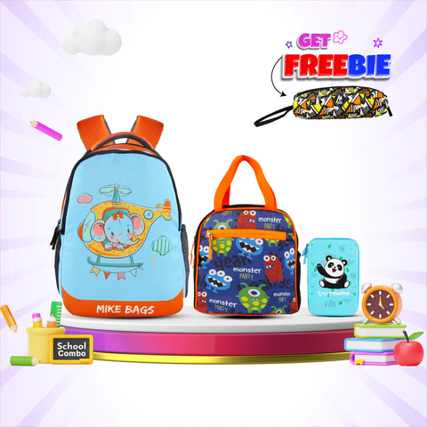 Image of 3 in 1 School Bag Includes lunch bag, 14 inch School Bags, & pencil case in box packing (1 Set/Blue)