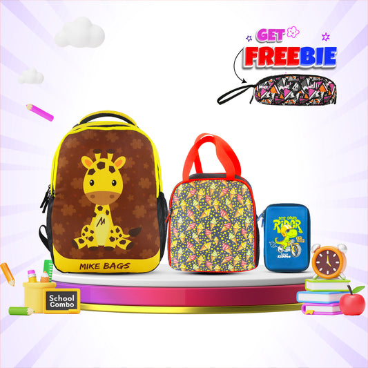 3 in 1 School Bag Includes lunch bag, 14 inch School Bags, & pencil case in box packing (1 Set/Yellow)