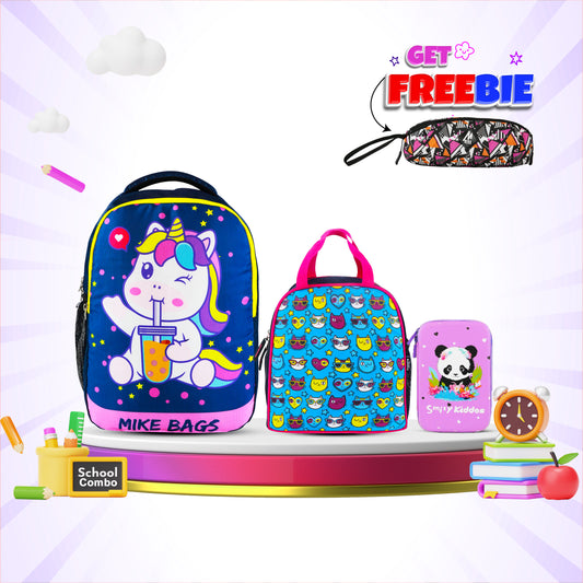 3 in 1 School Bag Includes lunch bag, 14 inch School Bags, & pencil case in box packing (1 Set/Rainbow Theme)