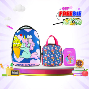 3 in 1 School Bag Includes lunch bag, 14 inch School Bags, & pencil case in box packing 1 Set