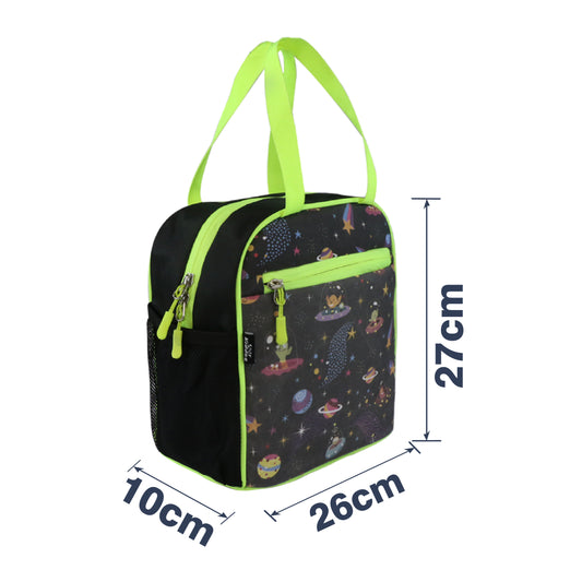 Smily Kiddos Joy Insulated Lunch Bag for Kids – Alien Theme, Black | Durable, Lightweight & Spacious