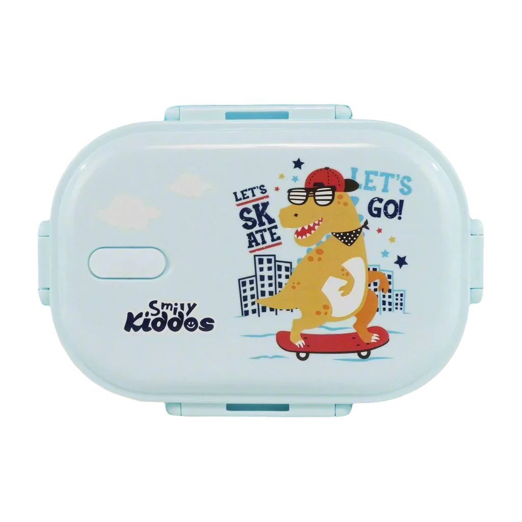 Smily kiddos Stainless Steel Skater Dino Theme Lunch Box - Light blue - medium for 3+ years