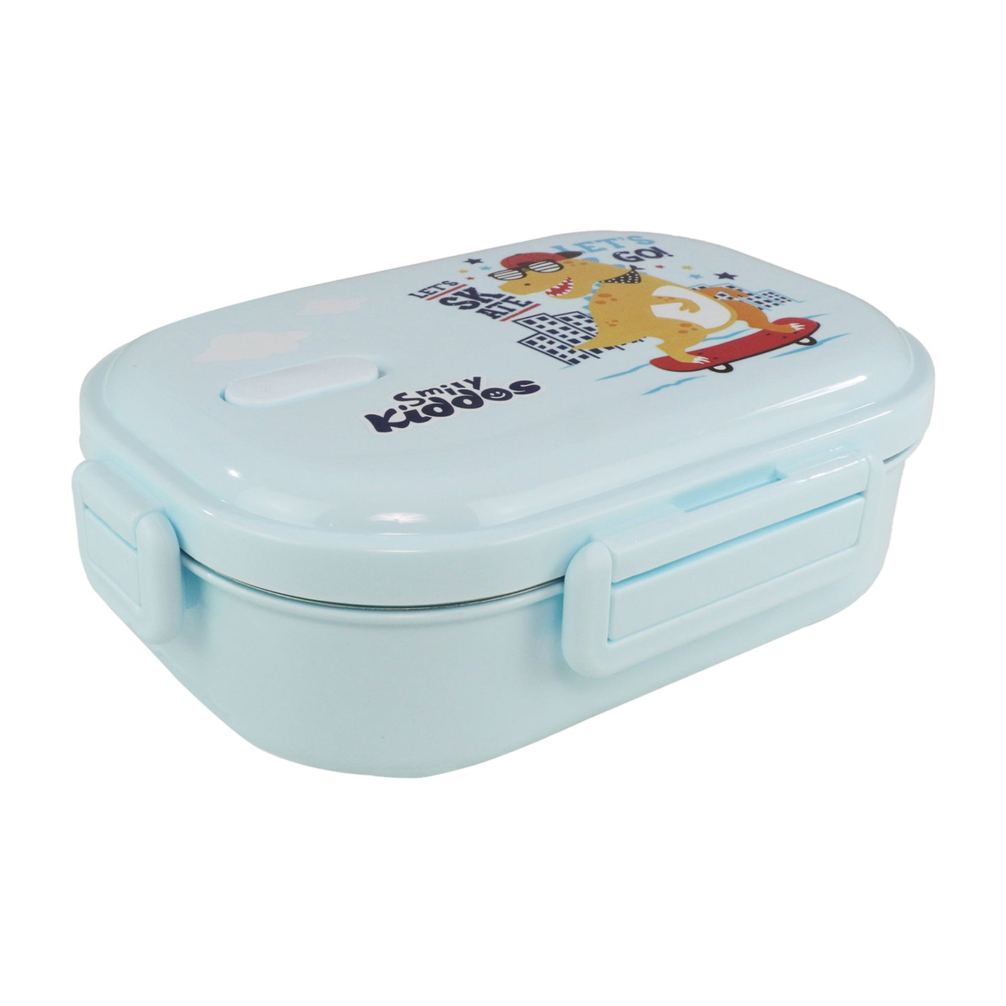 Smily kiddos Stainless Steel Skater Dino Theme Lunch Box - Light blue - medium for 3+ years