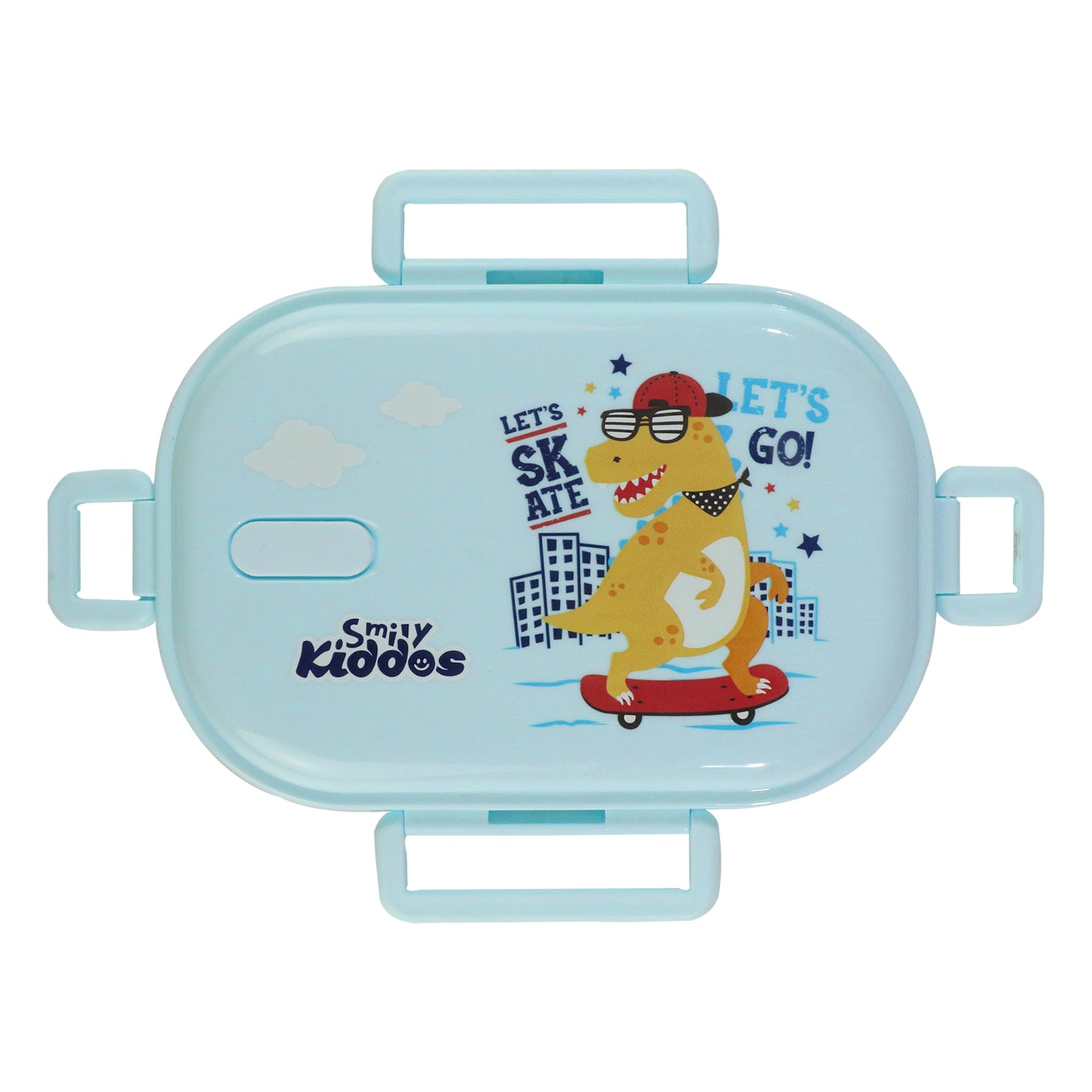 Smily kiddos Stainless Steel Skater Dino Theme Lunch Box - Light blue - medium for 3+ years