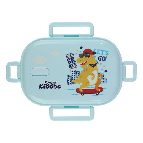 Image of Smily kiddos Stainless Steel Skater Dino Theme Lunch Box - Light blue - medium for 3+ years