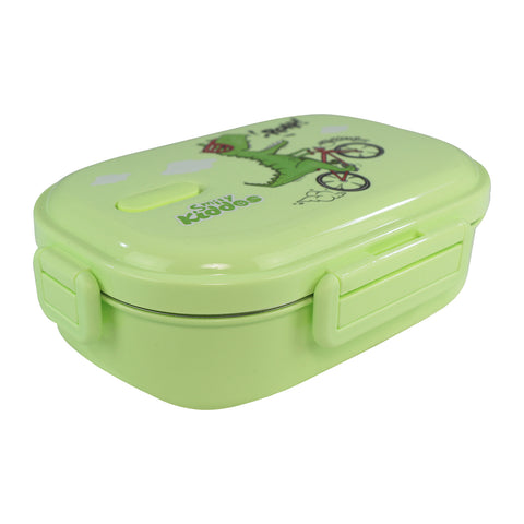 Image of Smily kiddos Stainless Steel Roar Dino Theme Lunch Box - Green - medium for 3+ years