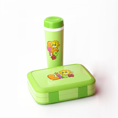 Image of Smily Kiddos Lunch Combo Lion Theme Green (LUNCH BAG, LUNCH BOX ,WATER BOTTLE)