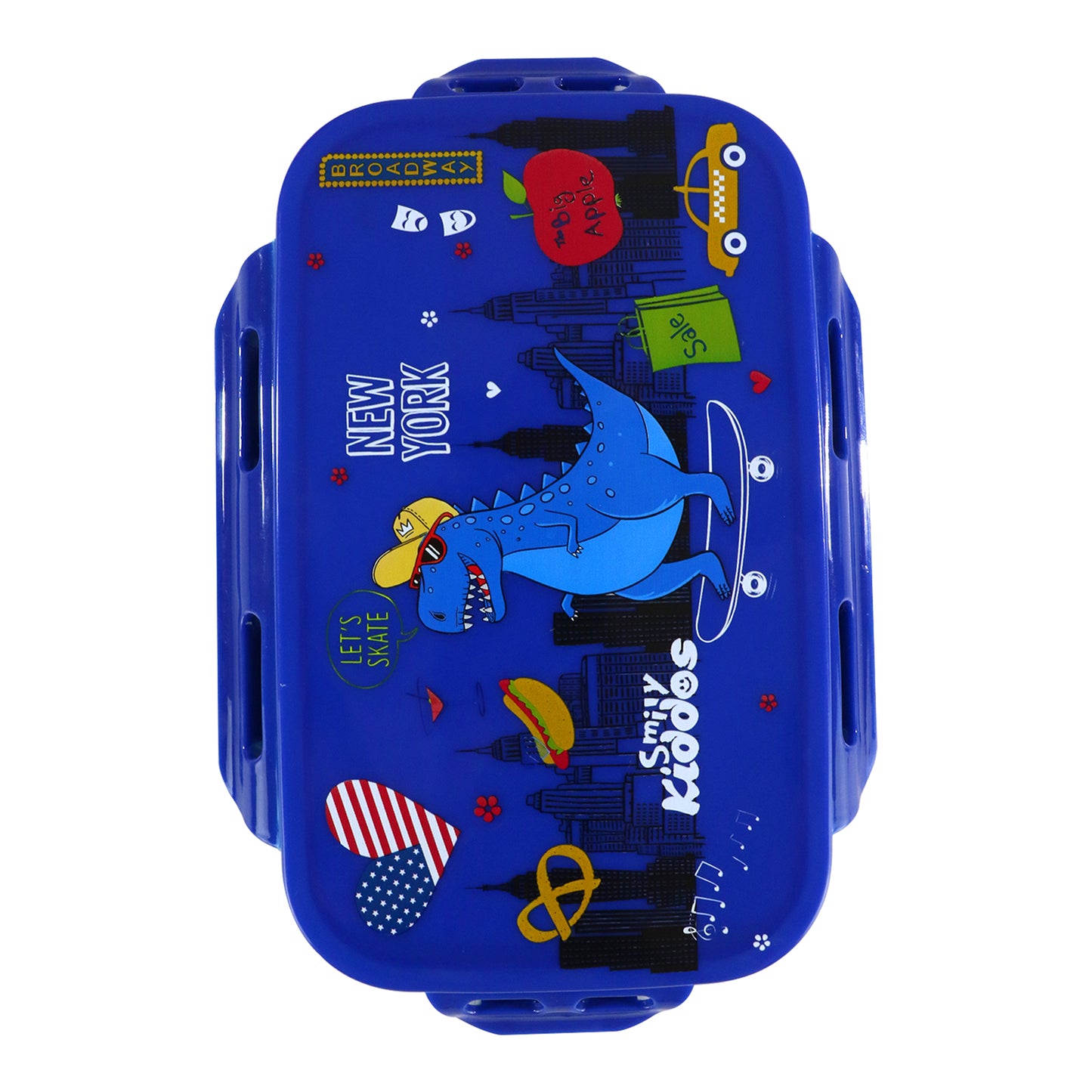 Smily Kiddos Small Brunch Lunch Box – Dino on Skateboard | Stainless Steel Tiffin Box for Kids – New York Theme