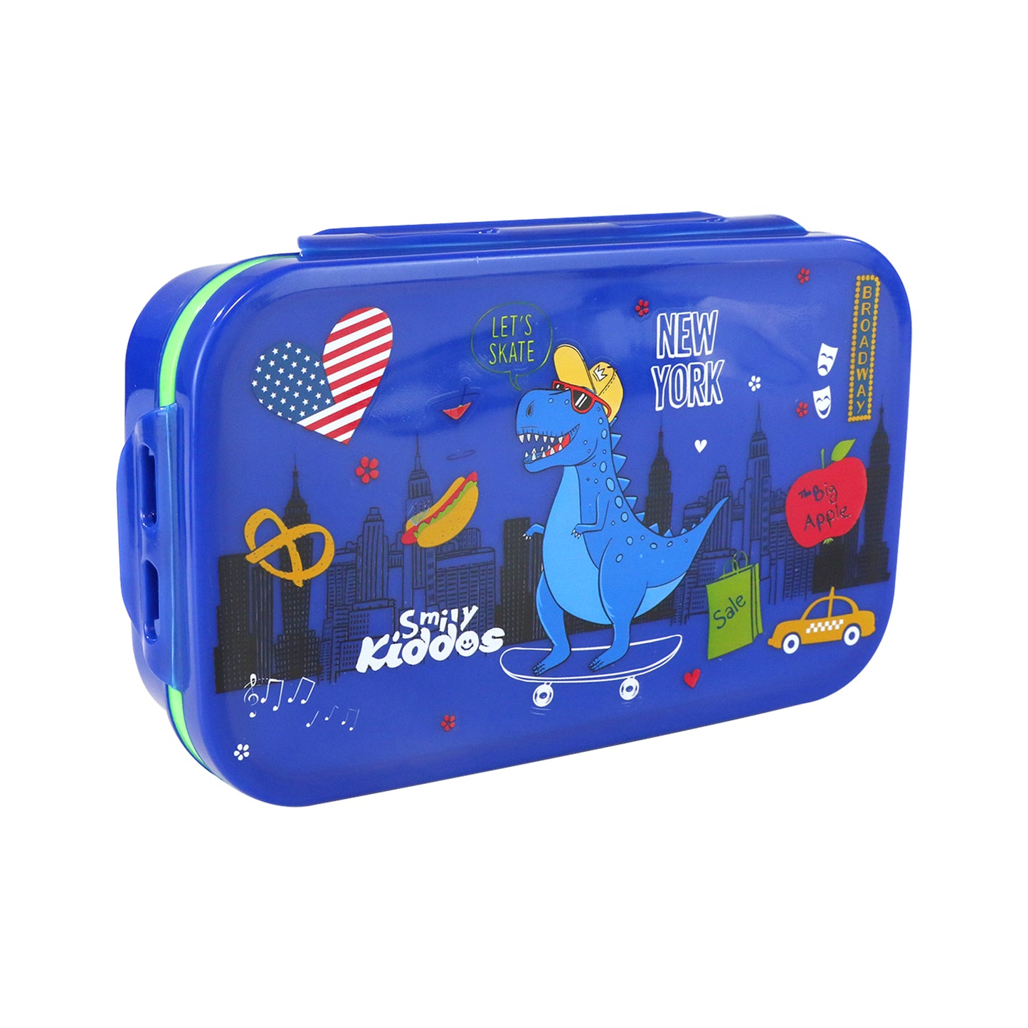 Smily Kiddos Small Brunch Lunch Box – Dino on Skateboard | Stainless Steel Tiffin Box for Kids – New York Theme