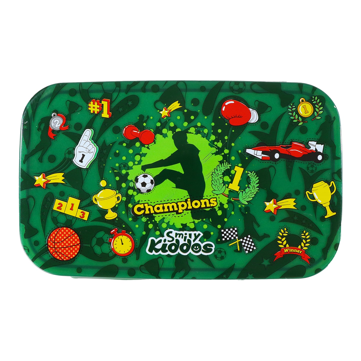 Smily Kiddos Small Brunch Lunch Box – Sports Champion Theme | Stainless Steel Food Box for Kids – Green