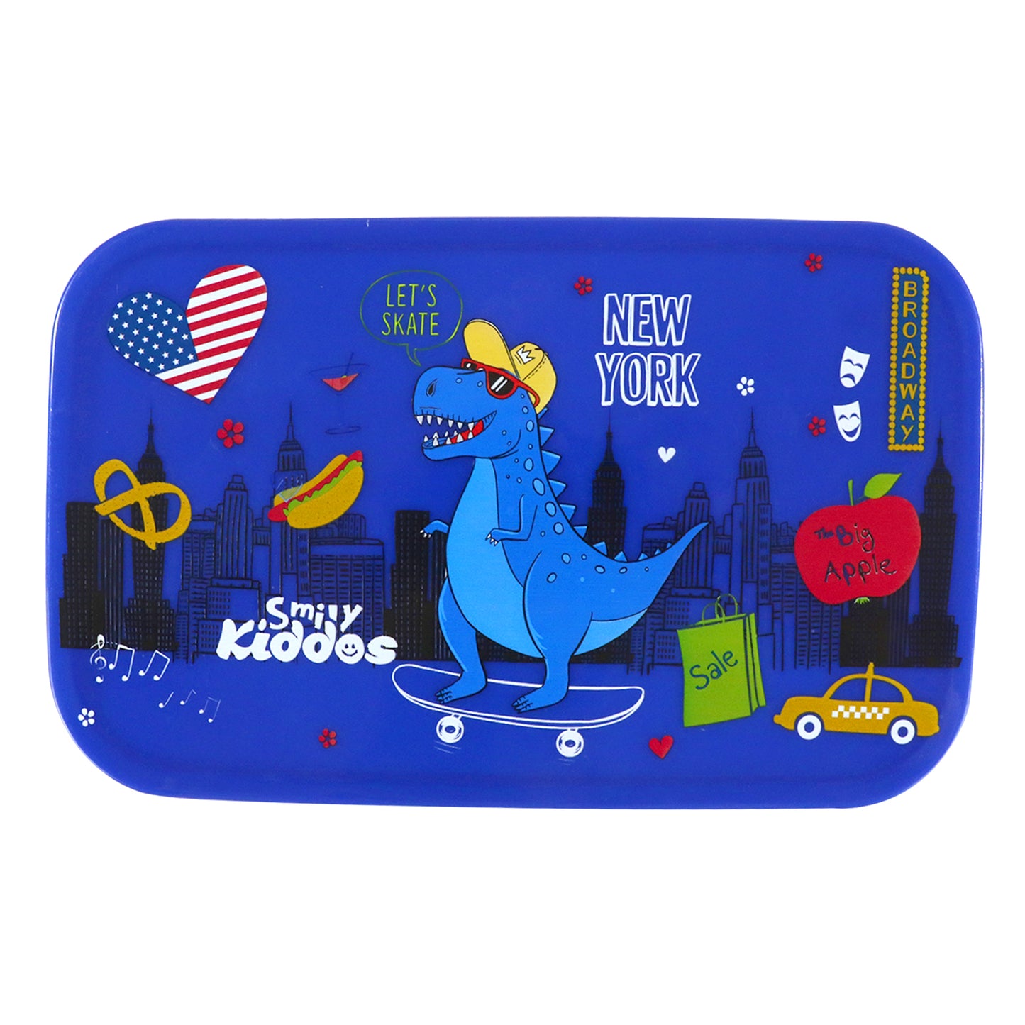 Smily Kiddos Small Brunch Lunch Box – Dino on Skateboard | Stainless Steel Tiffin Box for Kids – New York Theme