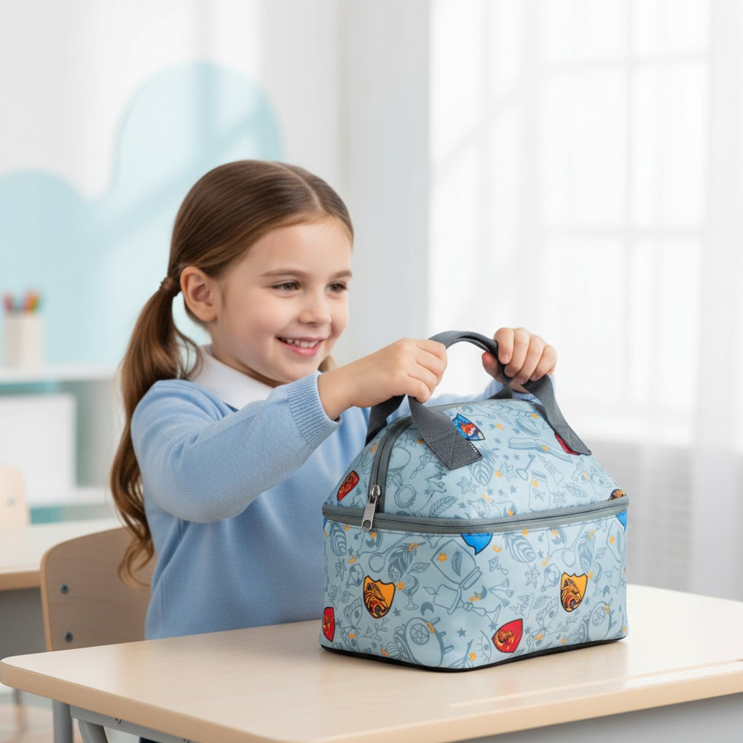 Smily Kiddos Double Decker Lunch Bag Wizard Theme - Grey