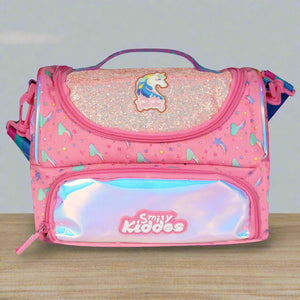 Smily Kiddos Double Compartment Holographic Lunch Bag Unicorn Theme Pink