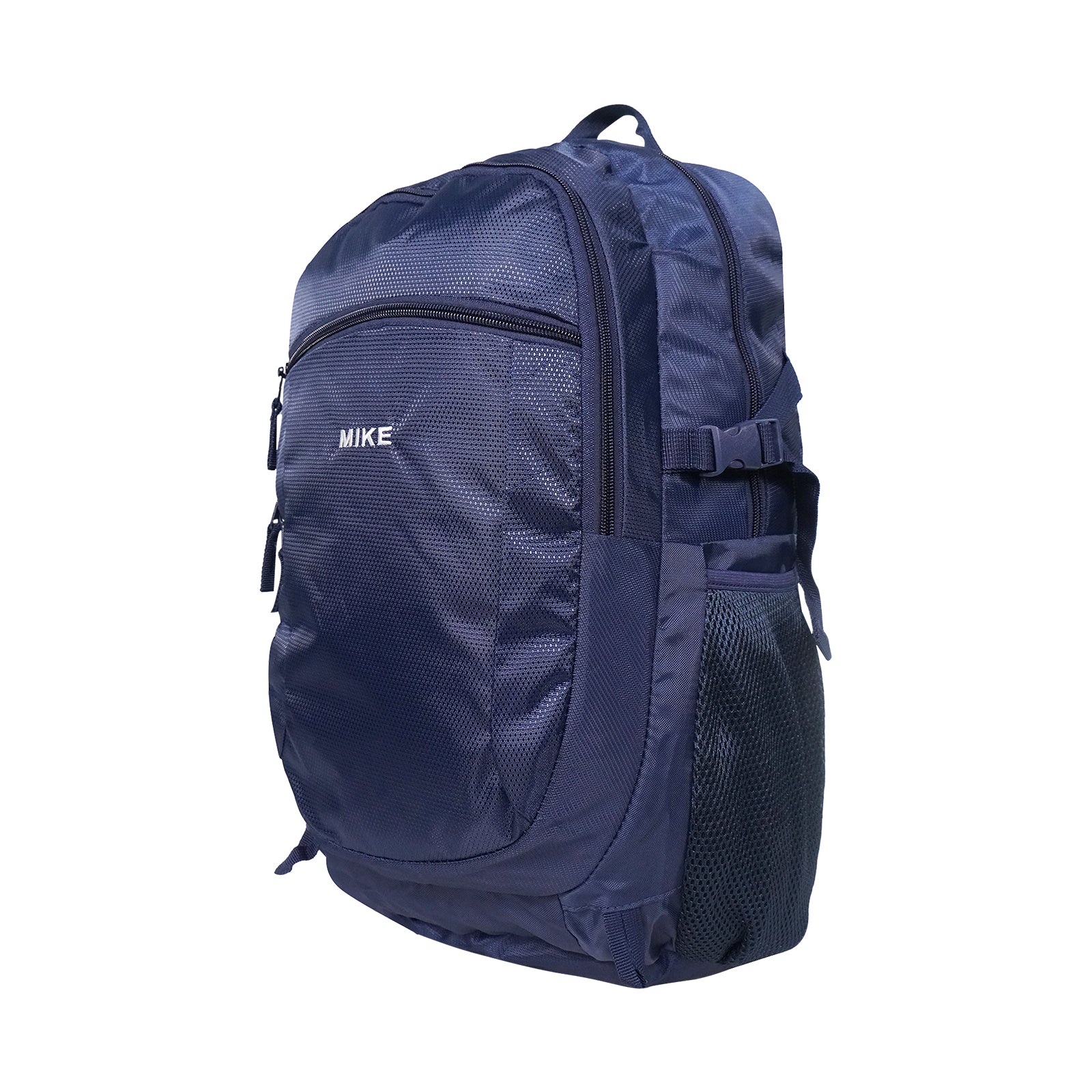 Mike Bags Terminal Backpack - Navy Blue side view with mesh water bottle pocket