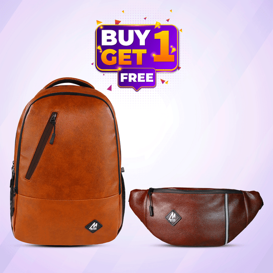 Mike Octane Faux Travel /College unisex Leather Laptop Backpack & Waist Pouch combo offer Water resistant Backpack (Brown, 17 inches)