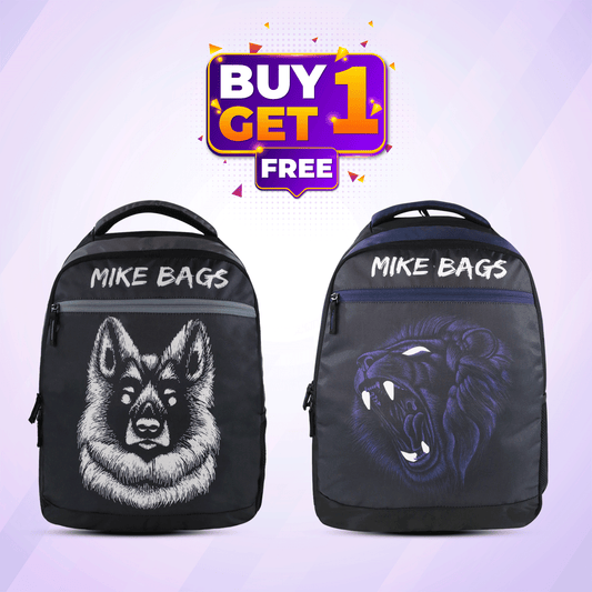 Mike School bag Unisex Backpack Polyester with Two Compartments combo offer Water ressitant Backpack (Black & Dark Blue, 27L)
