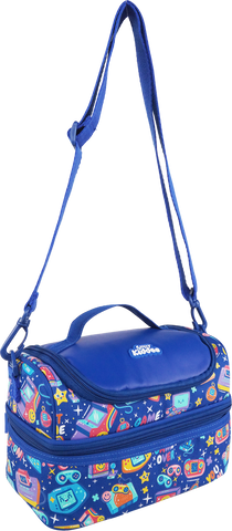 Image of Double Decker Lunch Bag V3 | Gamer Theme | Spacious Lunch Tote for Kids - Blue