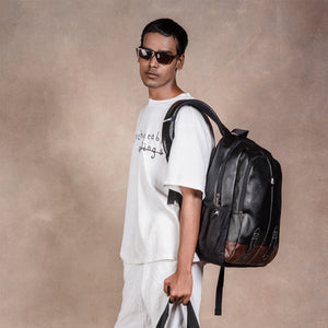 Mike Octane Faux Leather Laptop Backpack - Black