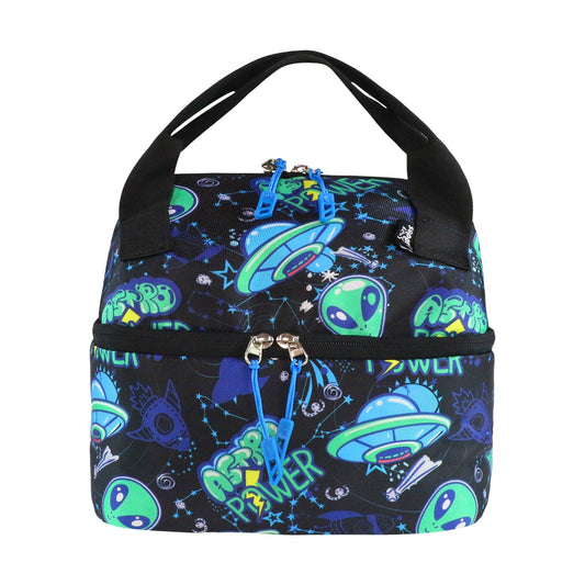 Double Decker Lunch Bag - Alien Theme - Black front