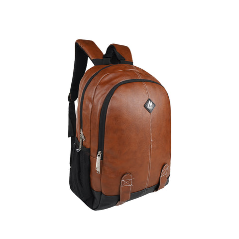 Image of Mike Octane Faux Leather Laptop Backpack -  Tan