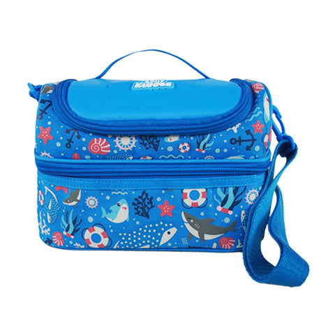 Image of Double Decker Lunch Bag V3 | Baby Shark Theme | Spacious Lunch Tote for Kids - Blue