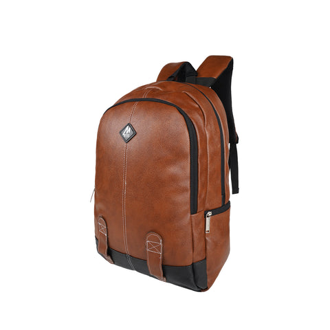 Image of Mike Octane Faux Leather Laptop Backpack -  Tan