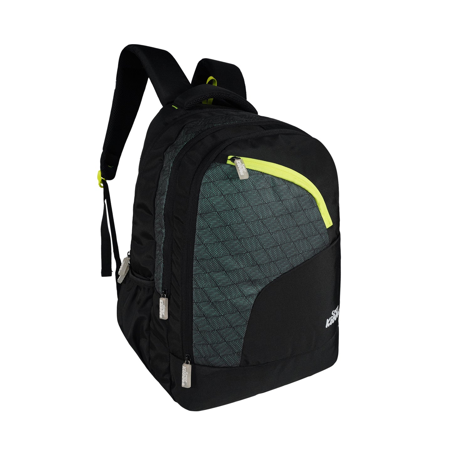 Smily Kiddos Smarty Backpack - Black & Neon Green | 19 inch School Backpack
