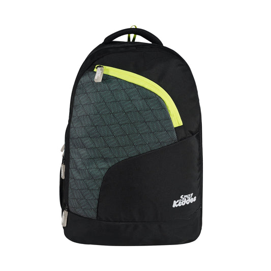Smily Kiddos Smarty Backpack - Black & Neon Green | 19 inch School Backpack