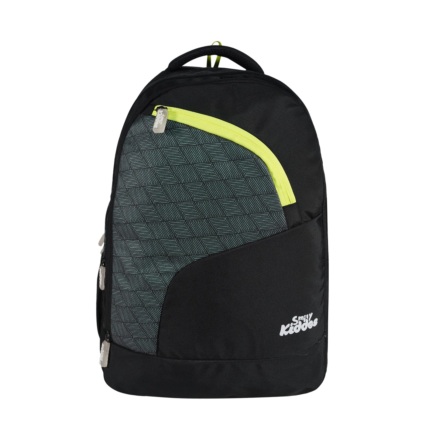 Smily Kiddos Smarty Backpack - Black & Neon Green | 19 inch School Backpack