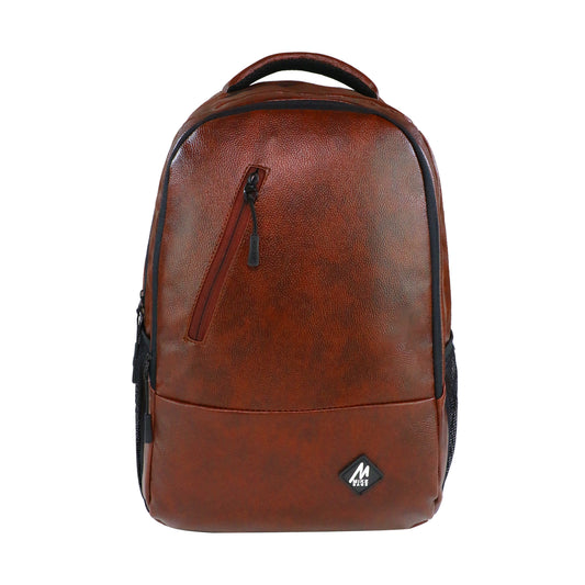 Mike Faux Leather 14 Inch Laptop Backpack - Brown
