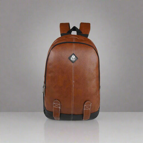 Image of Mike Octane Faux Leather Laptop Backpack -  Tan