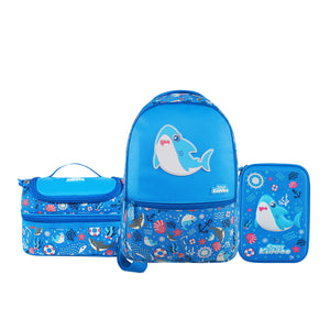 Baby Shark Theme 3-in-1 School Combo Pack | Backpack, Insulated Lunch Bag & Hardtop Pencil Case – Light Blue