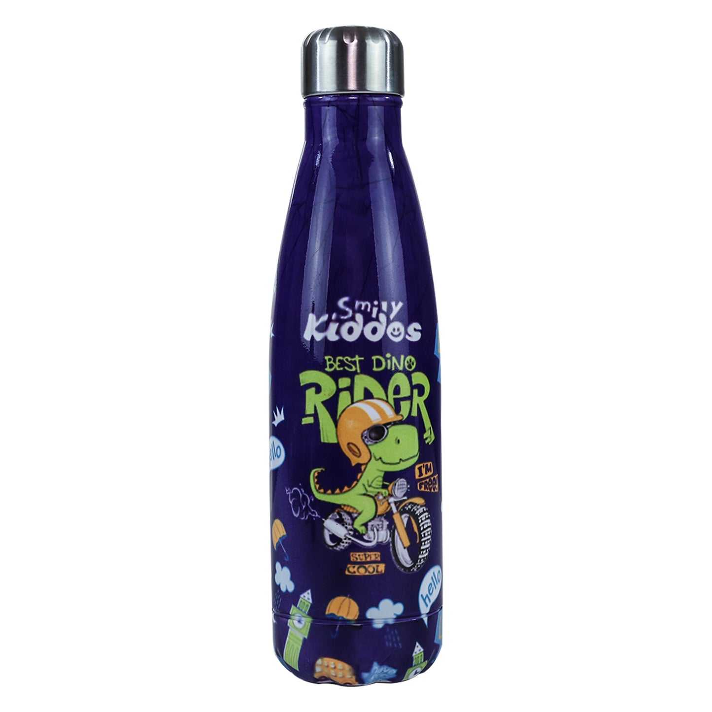 Smily Kiddos Steel Water Bottle Violet  - Rider Dino Theme